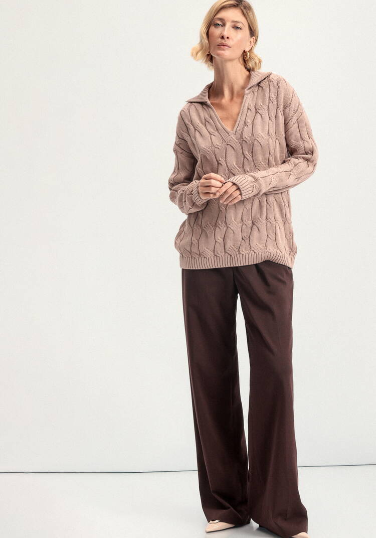 Джемпер с косами и воротником-поло шир.  750, рис. 22