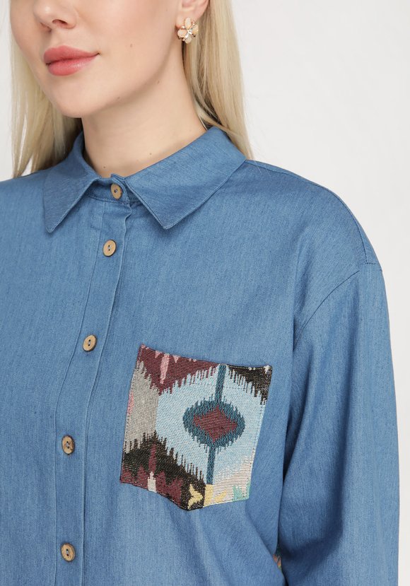 Рубашка с контрастной вставкой и карманом шир.  580, рис. 5