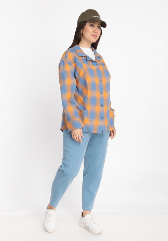 Блуза в клетку с накладными карманами шир.  580, рис. 6