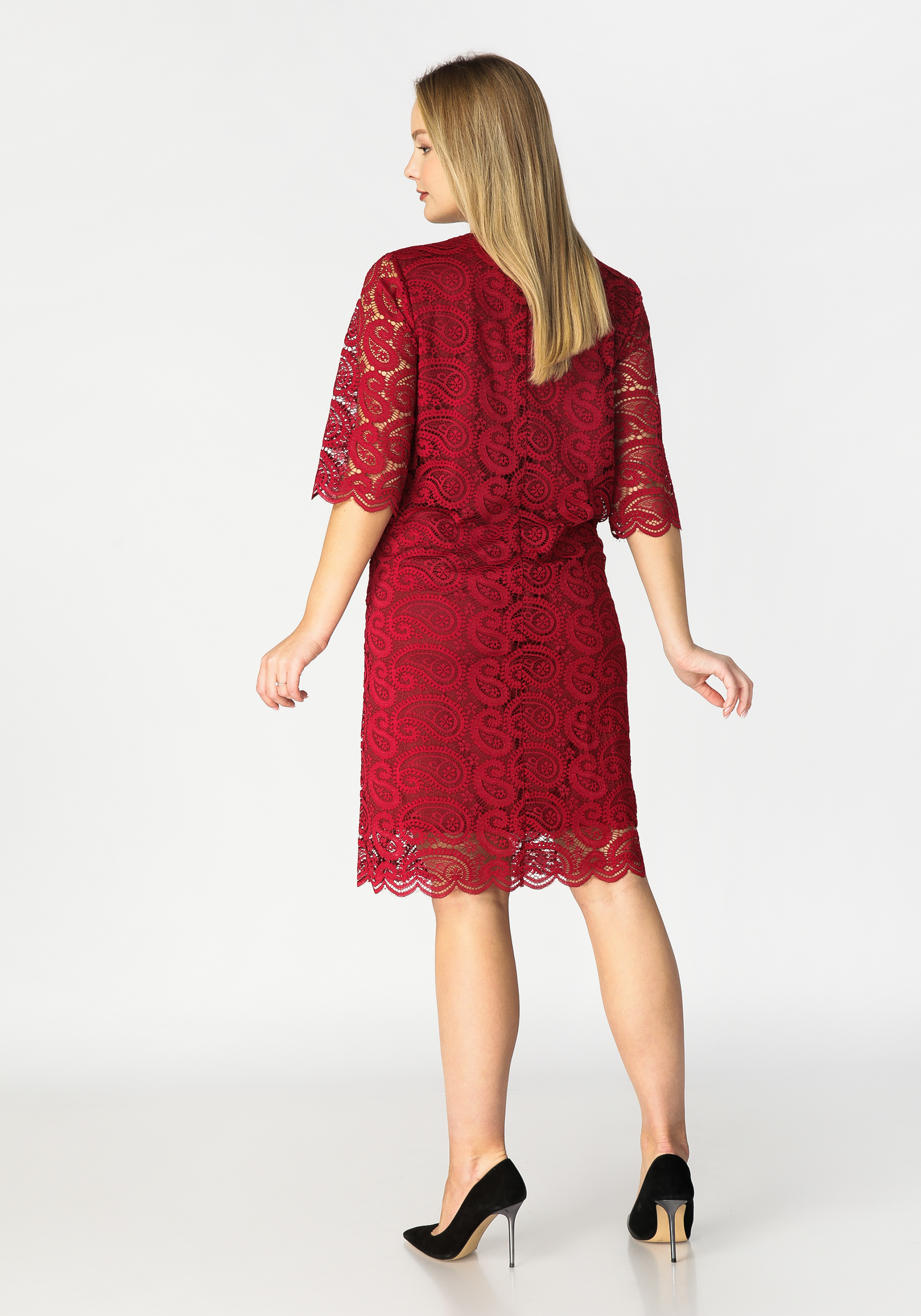 Платье с кружевным рисунком "Пейсли" Julia Weber, цвет бордовый, размер 50 - фото 5