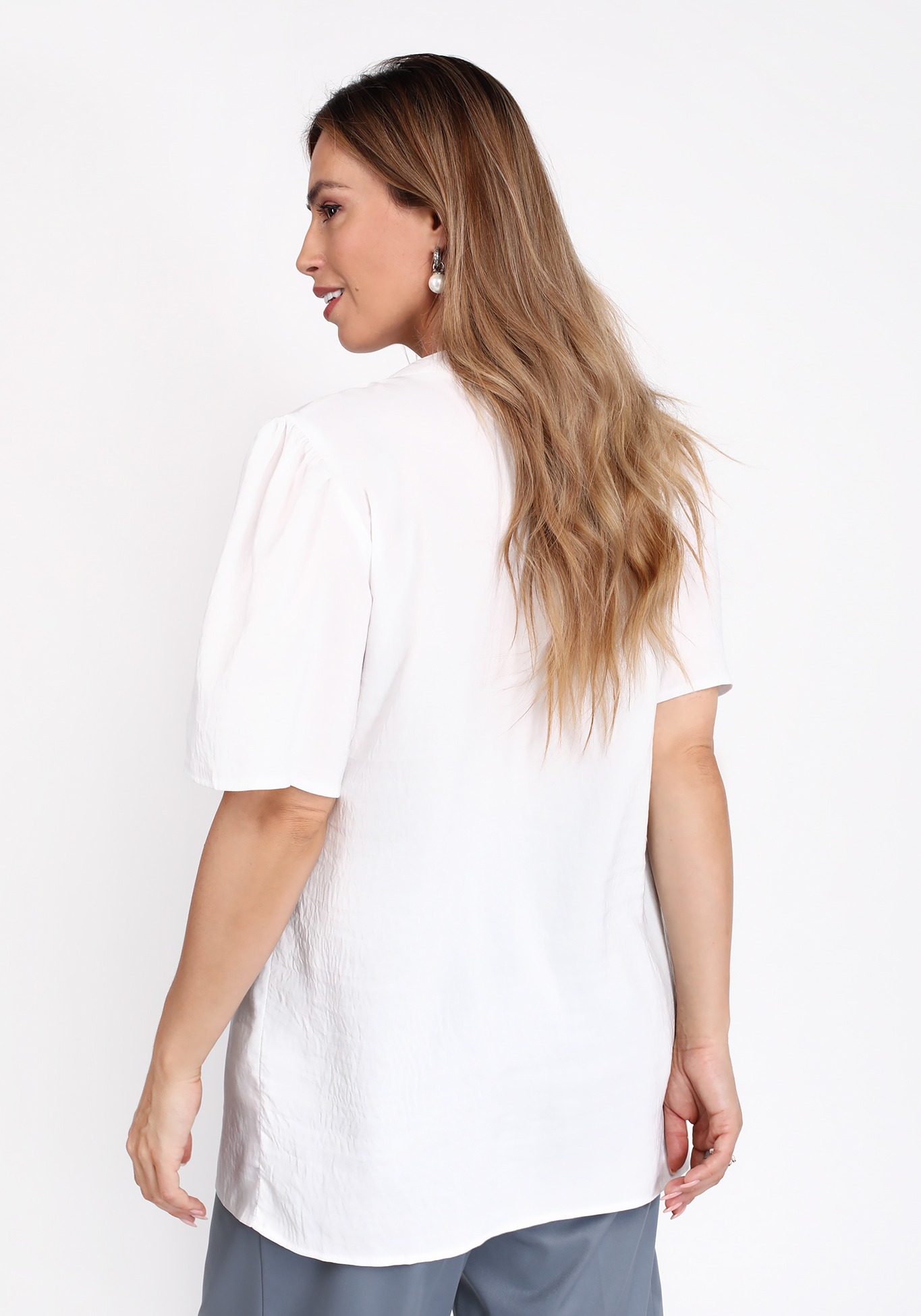 Блуза однотонная легкая Bianka Modeno, размер 50, цвет белый - фото 4