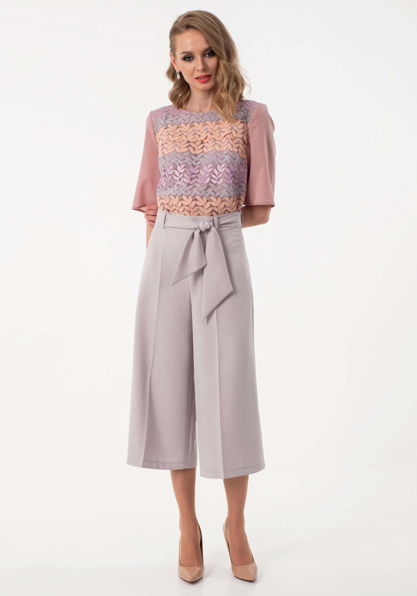 

Кюлоты однотонные с поясом, Серый