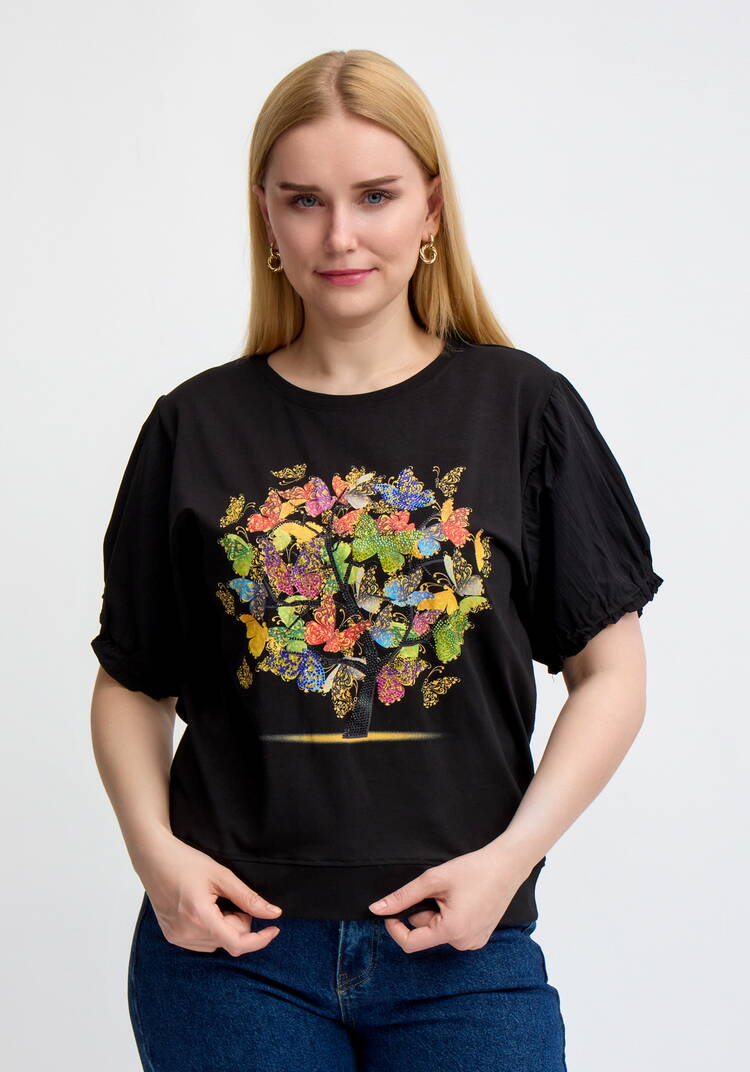 Блуза с ярким принтом и коротким рукавом шир.  750, рис. 24