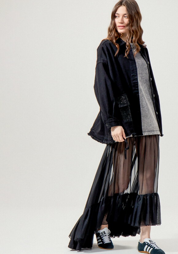 Джинсовая куртка со стразами на карманах шир.  580, рис. 31