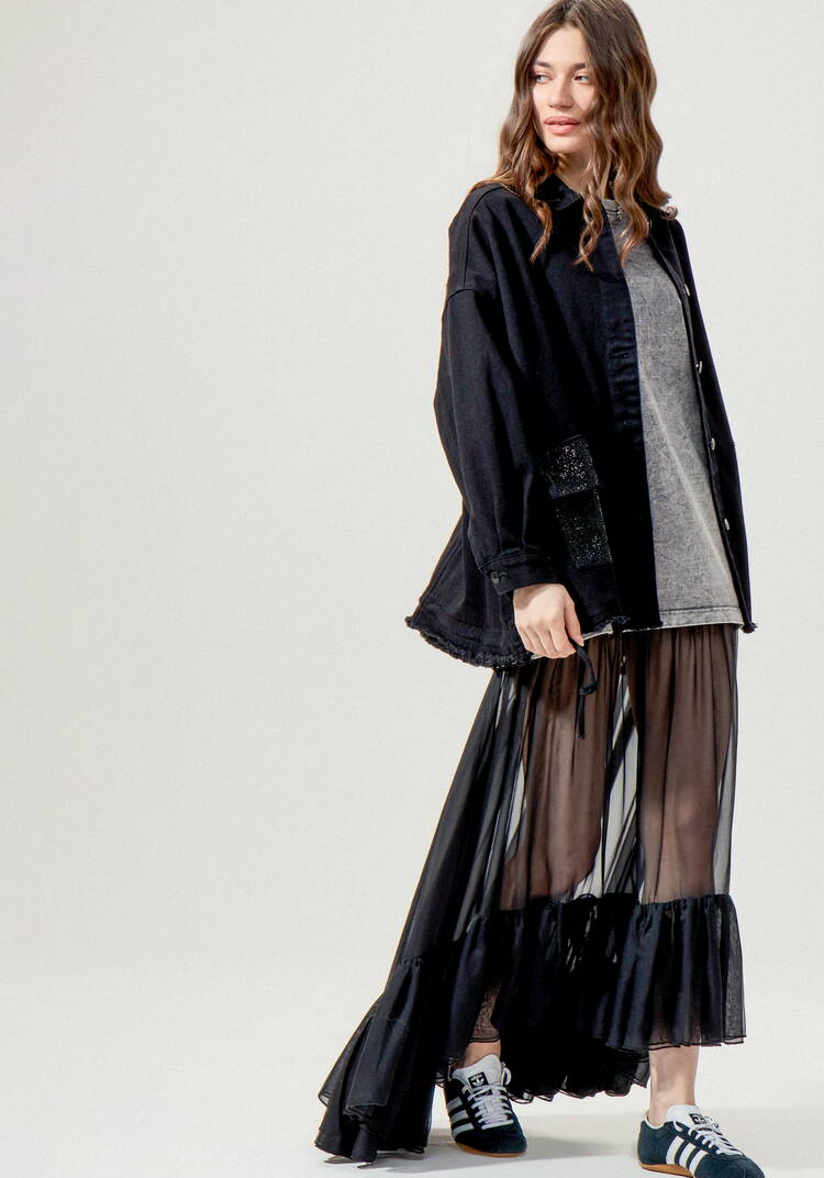 Джинсовая куртка со стразами на карманах шир.  750, рис. 31