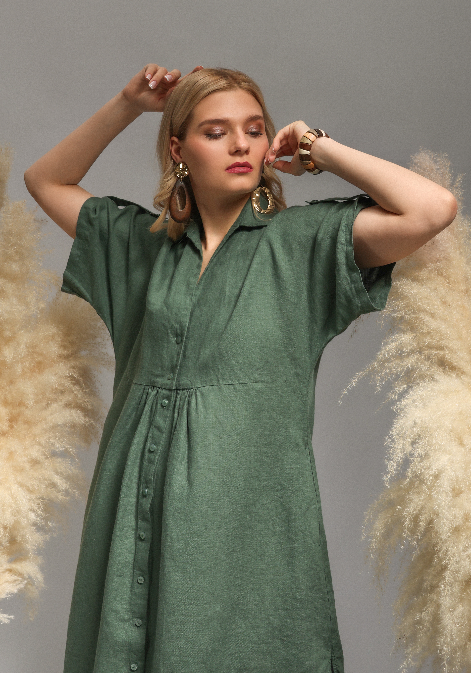Платье-туника из льна "Оливия" BfC, размер 52, цвет зеленый - фото 8