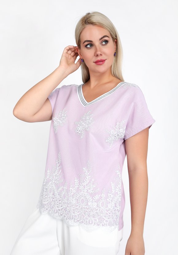 Блуза свободная с кружевной вставкой шир.  580, рис. 9