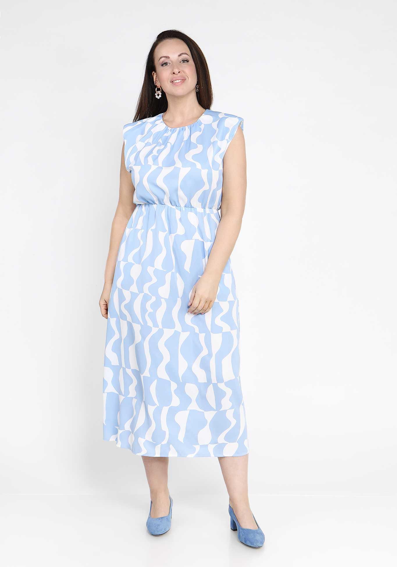 Платье с драпировкой и коротким рукавом жен сарафан лето голубой р 46