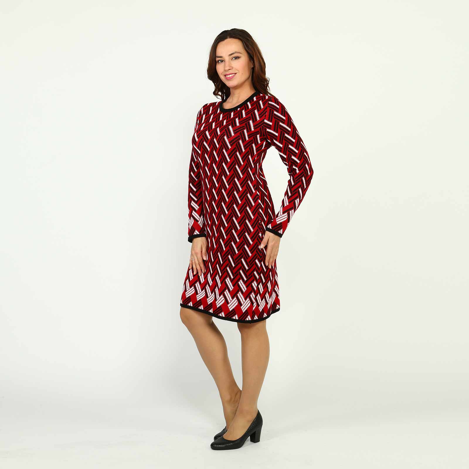 Платье вязаное с геометрическим рисунком VeraVo, размер 58, цвет кофейно-бежевый - фото 8