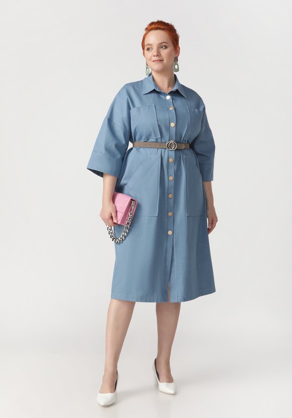 Платье-рубашка из джинсовой ткани с поясом шир.  580, рис. 2
