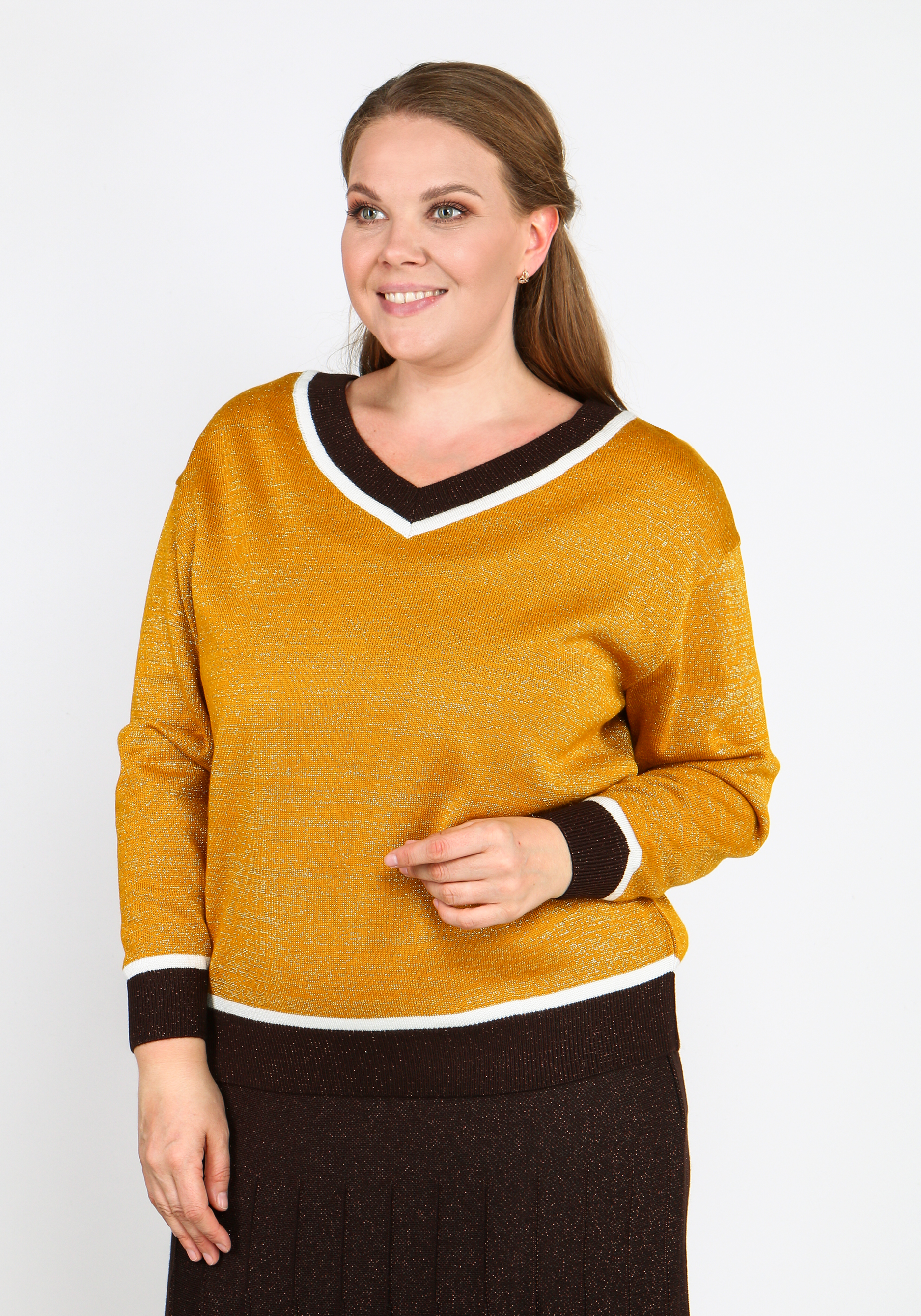 

Джемпер с V-образным вырезом и метанитью, Желтый