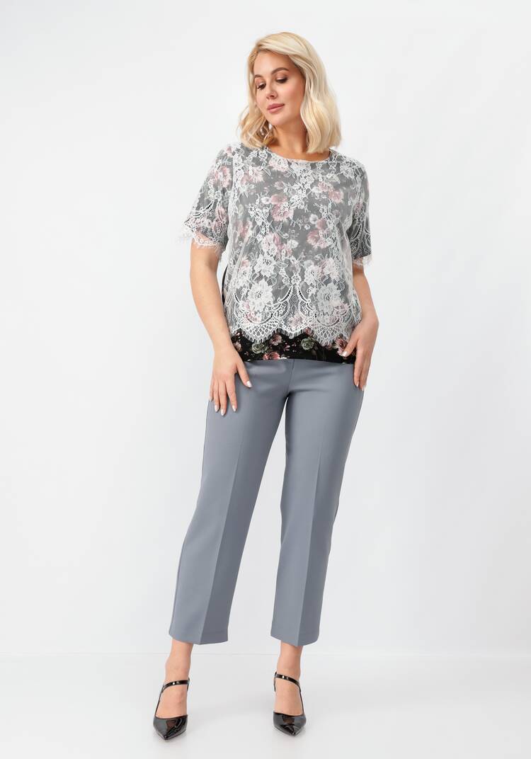 Блуза цветочная с кружевом шир.  750, рис. 10