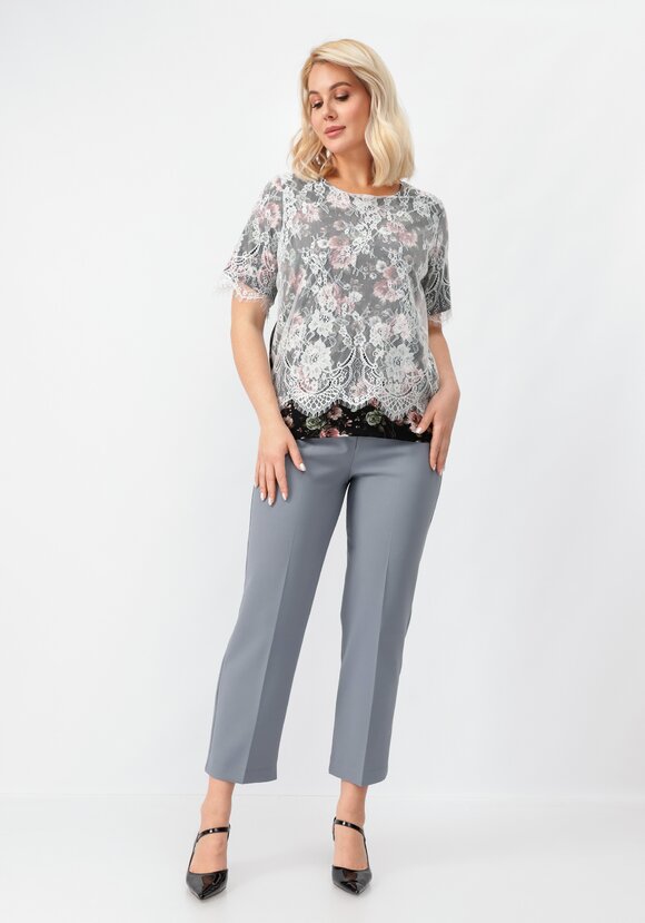 Блуза цветочная с кружевом шир.  580, рис. 10