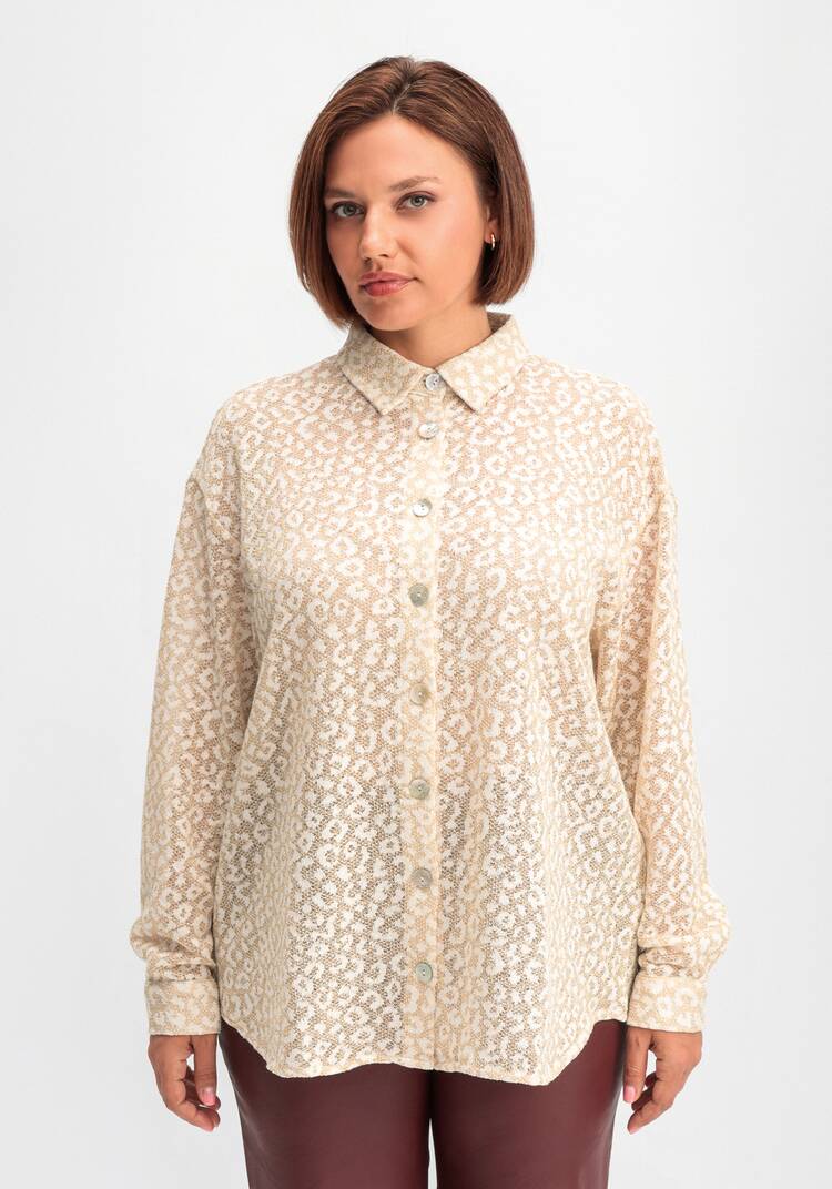 Рубашка ажурная с леопардовым принтом шир.  750, рис. 4