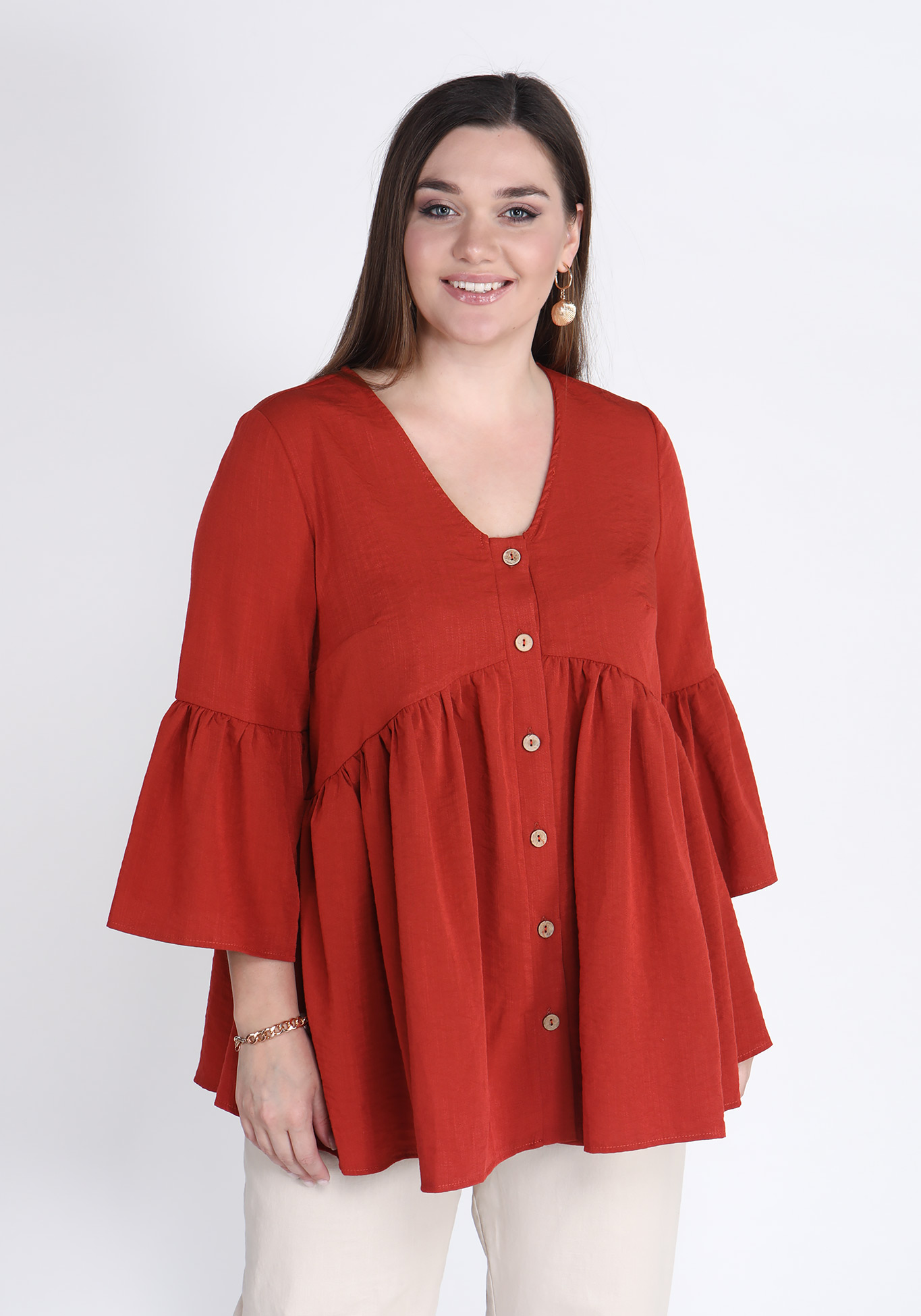 

Блуза на пуговицах со сборками, Оранжевый