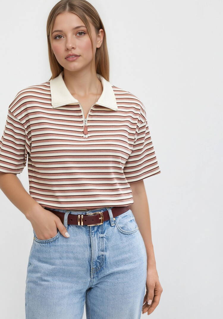 Поло на молнии в полоску шир.  750, рис. 5