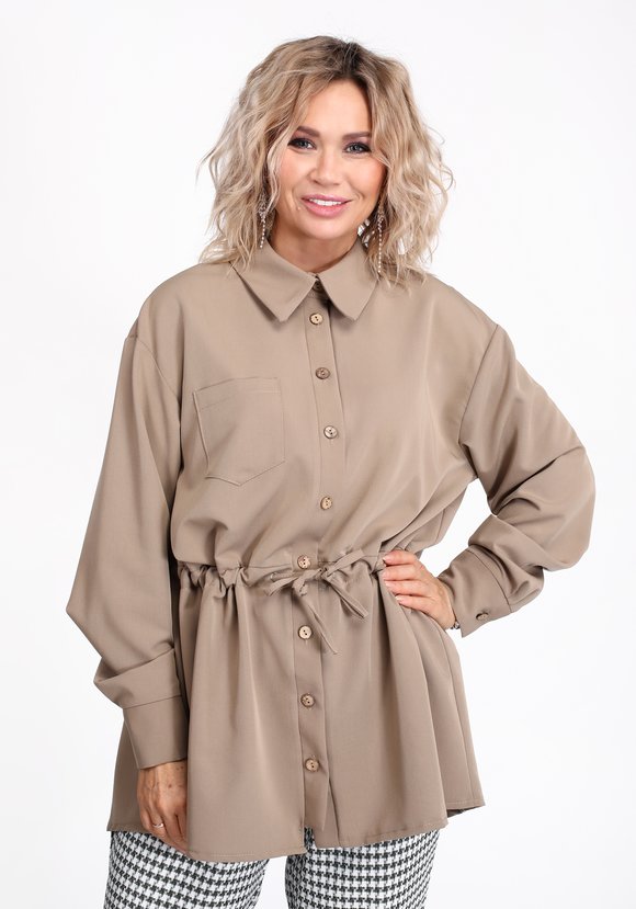 Блуза однотонная с кулиской на талии шир.  580, рис. 4