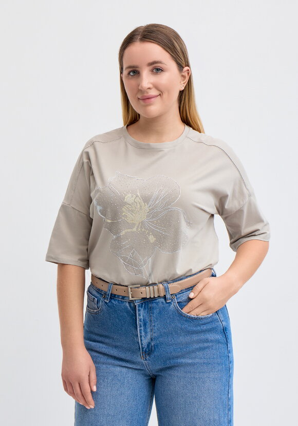 Футболка с цветочным принтом и стразами шир.  580, рис. 11