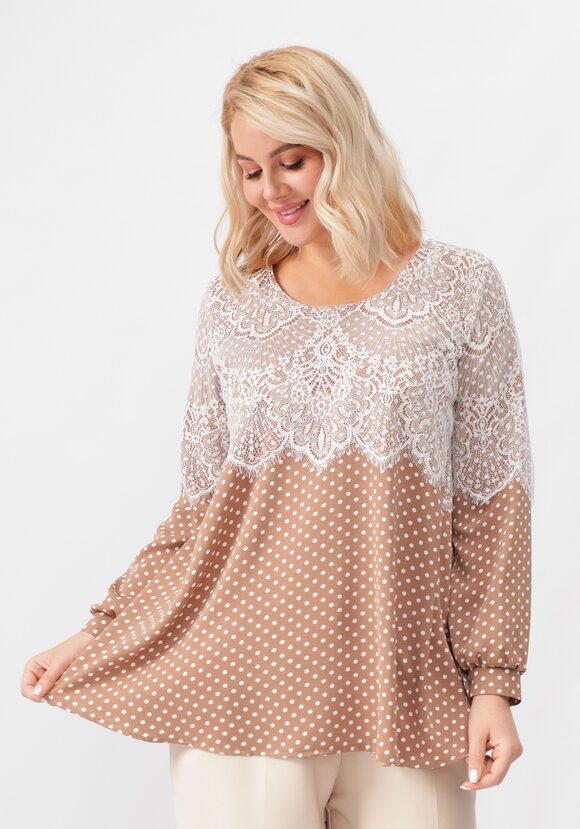 Блуза с ажурным кружевом в горох шир.  580, рис. 8
