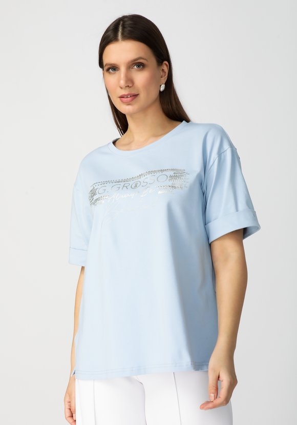 Футболка с принтом и разрезами по бокам шир.  580, рис. 1