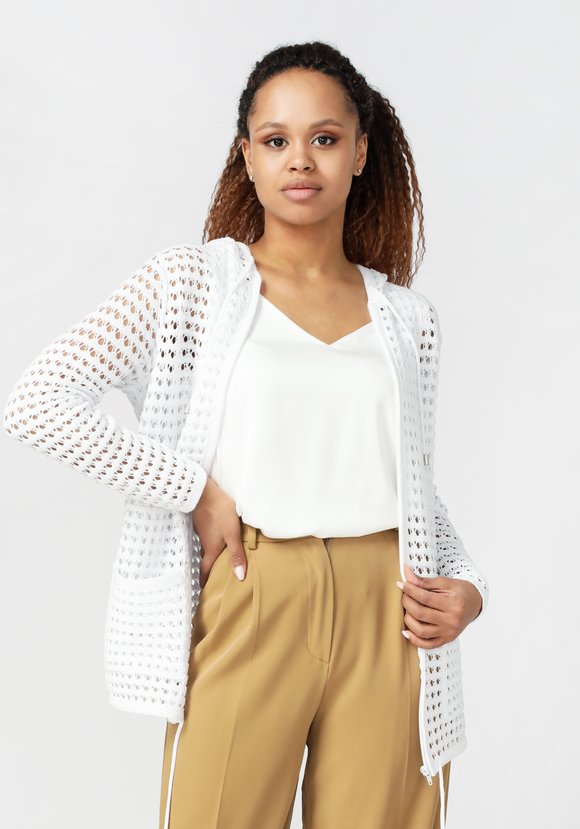 Кардиган вязаный с капюшоном на молнии шир.  580, рис. 1