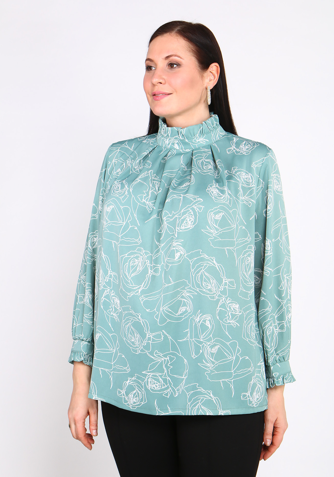 Блуза с воротником «стойка» Bianka Modeno, размер 54, цвет серо-голубой - фото 10