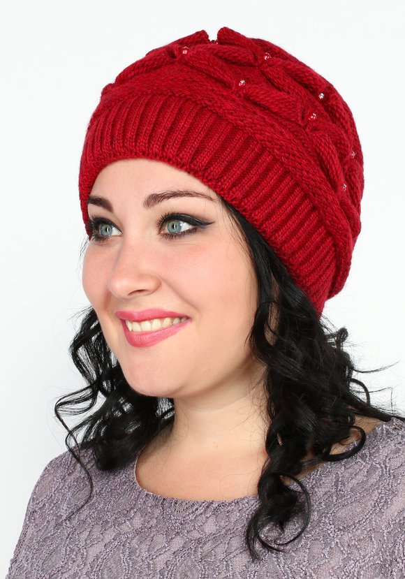 Шапка с вязанным рисунком и стразами шир.  580, рис. 1