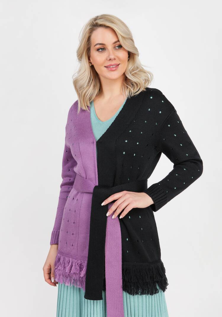 Кардиган с бахромой и поясом шир.  750, рис. 6