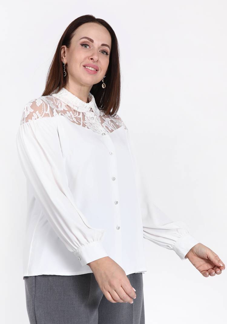 Блуза на пуговицах с гипюровой кокеткой шир.  750, рис. 2