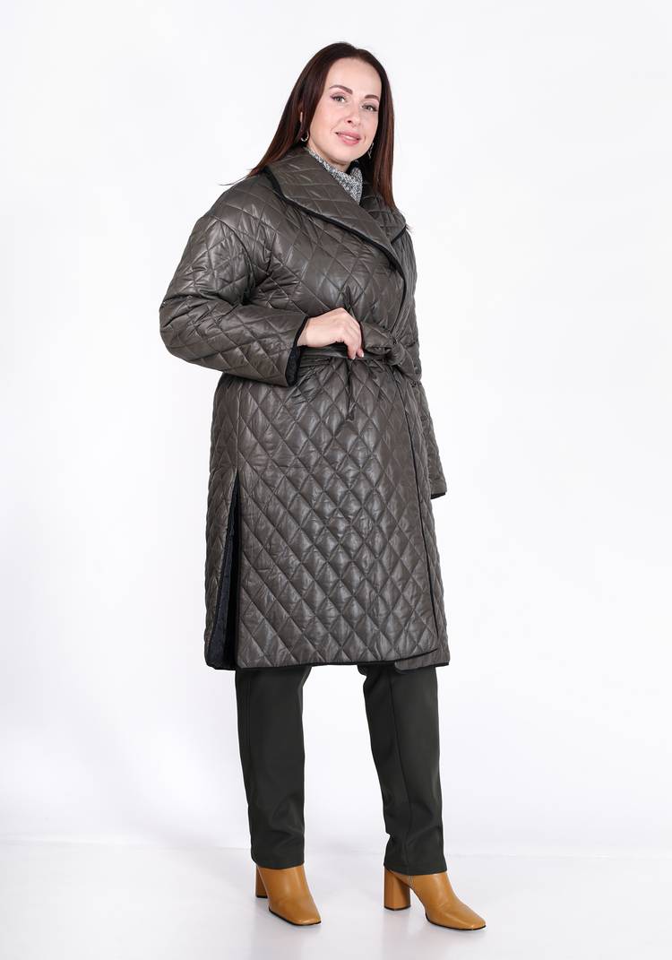 Пальто стеганое свободного кроя с поясом шир.  750, рис. 6