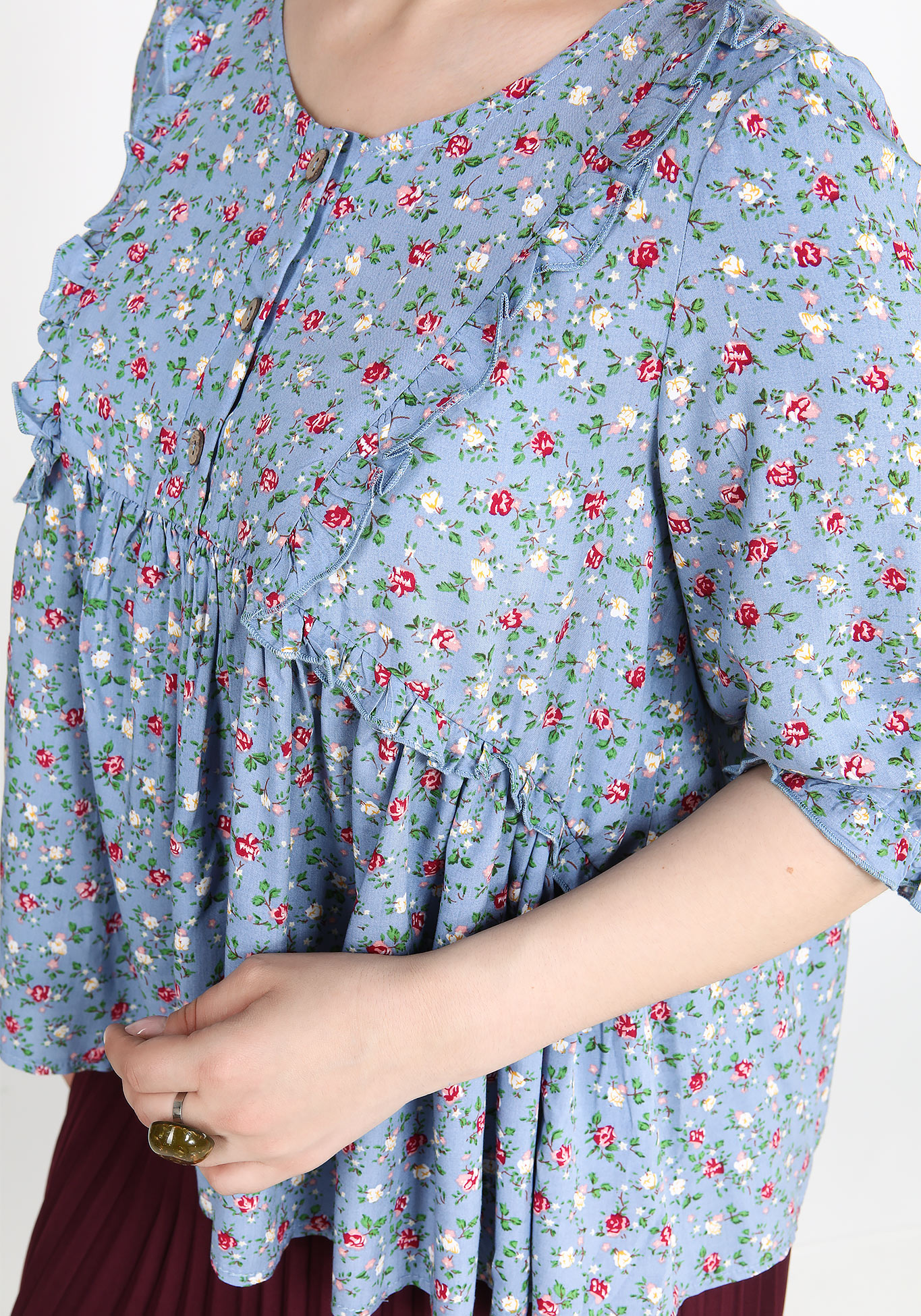 Блуза с рюшами в цветочек Frida, размер 58 - фото 5