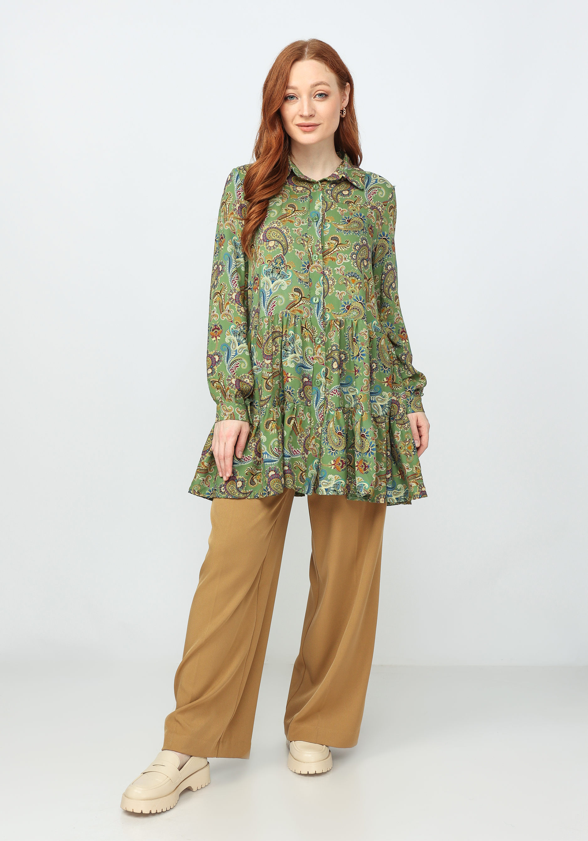 Блуза свободного кроя с ярусами Frida, цвет зеленый, размер 58-60 - фото 8