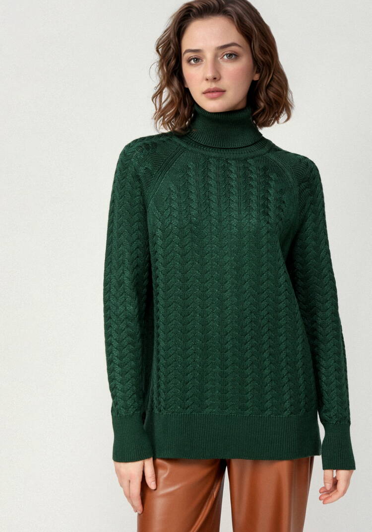 Свитер вязаный с косами и высоким горлом шир.  750, рис. 27