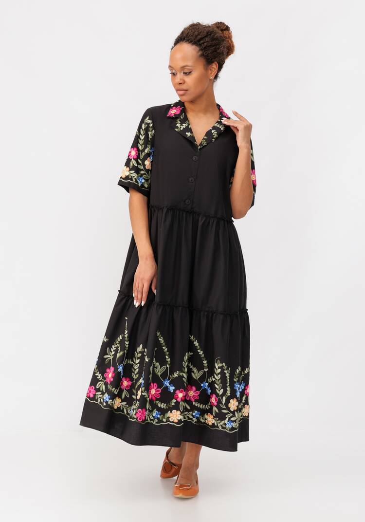 Платье ярусное с цветочной вышивкой шир.  750, рис. 1