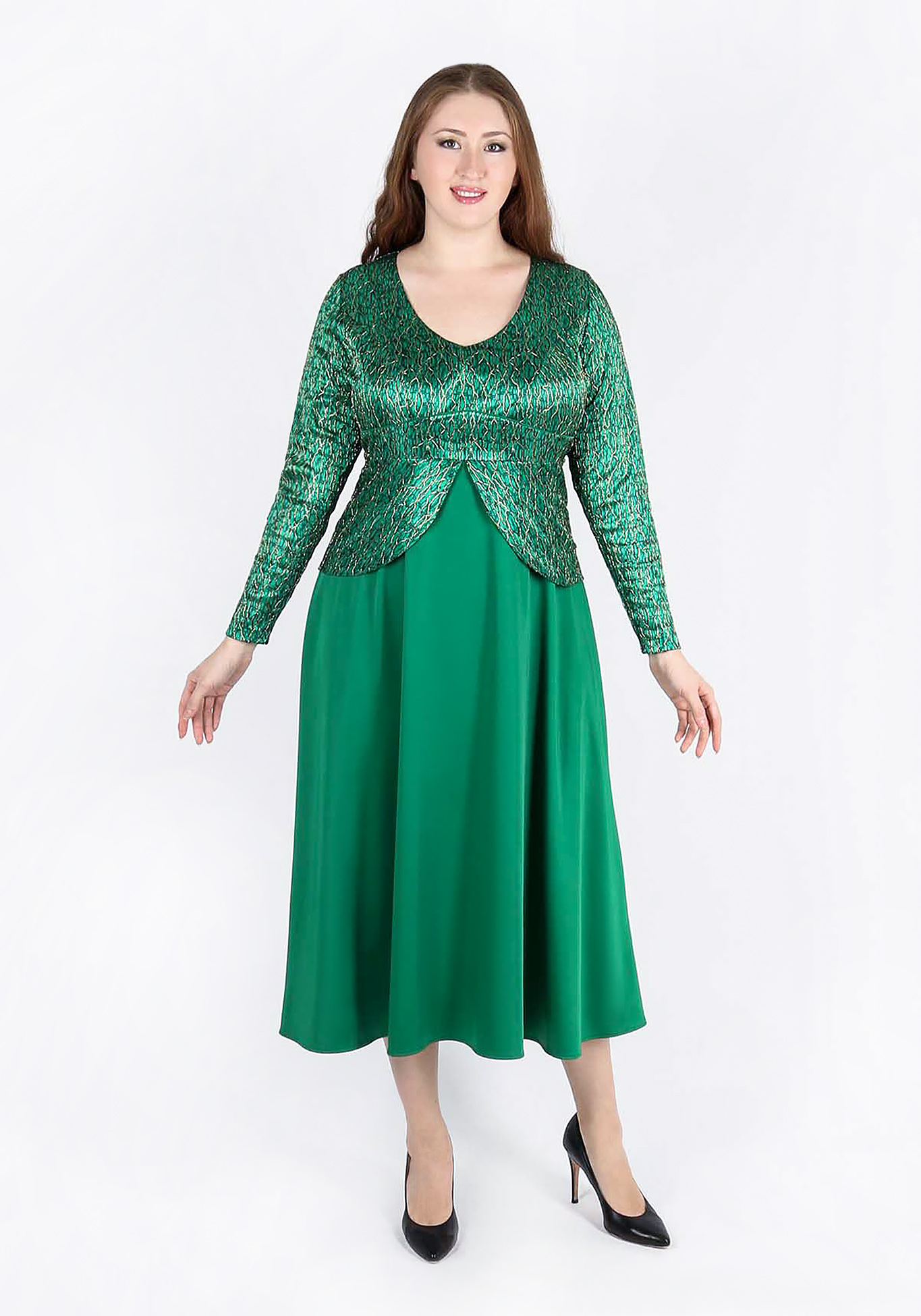 Платье-миди с эффектом двойки GalaGrosso, размер 52, цвет зеленый - фото 2