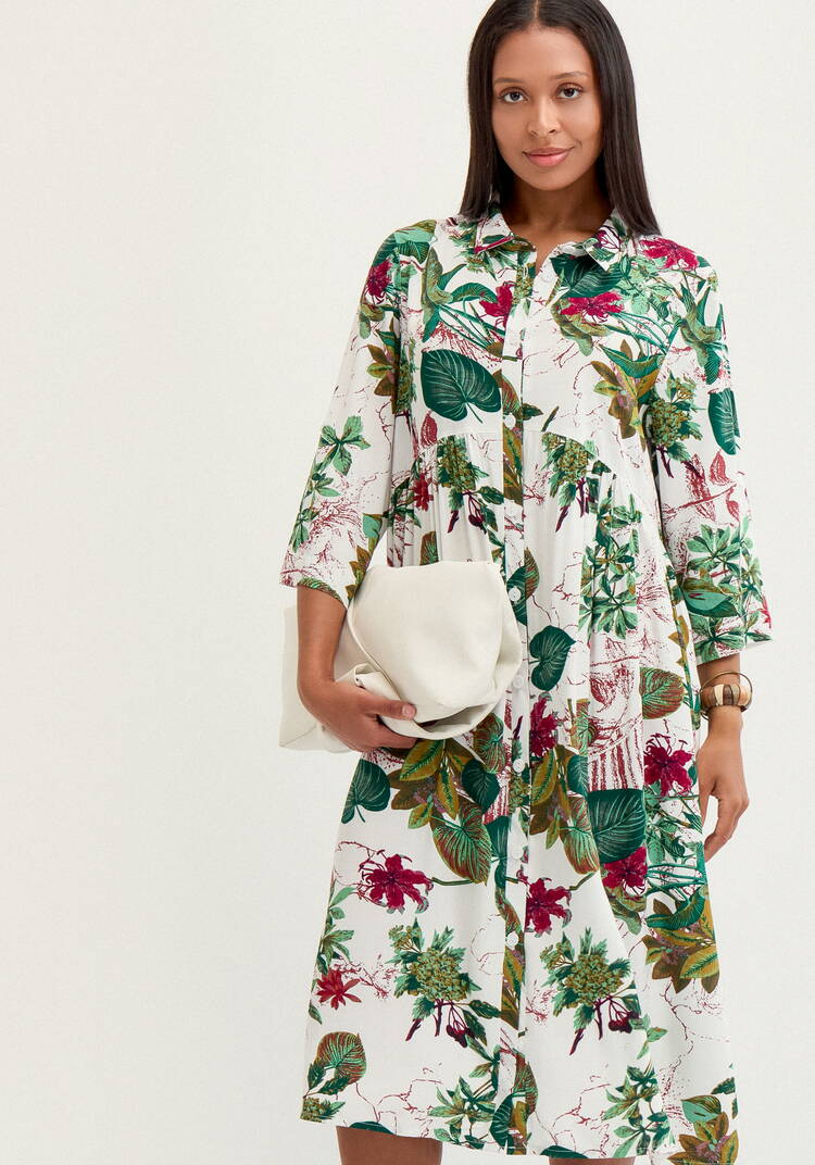 Платье рубашка с тропическим принтом шир.  750, рис. 16