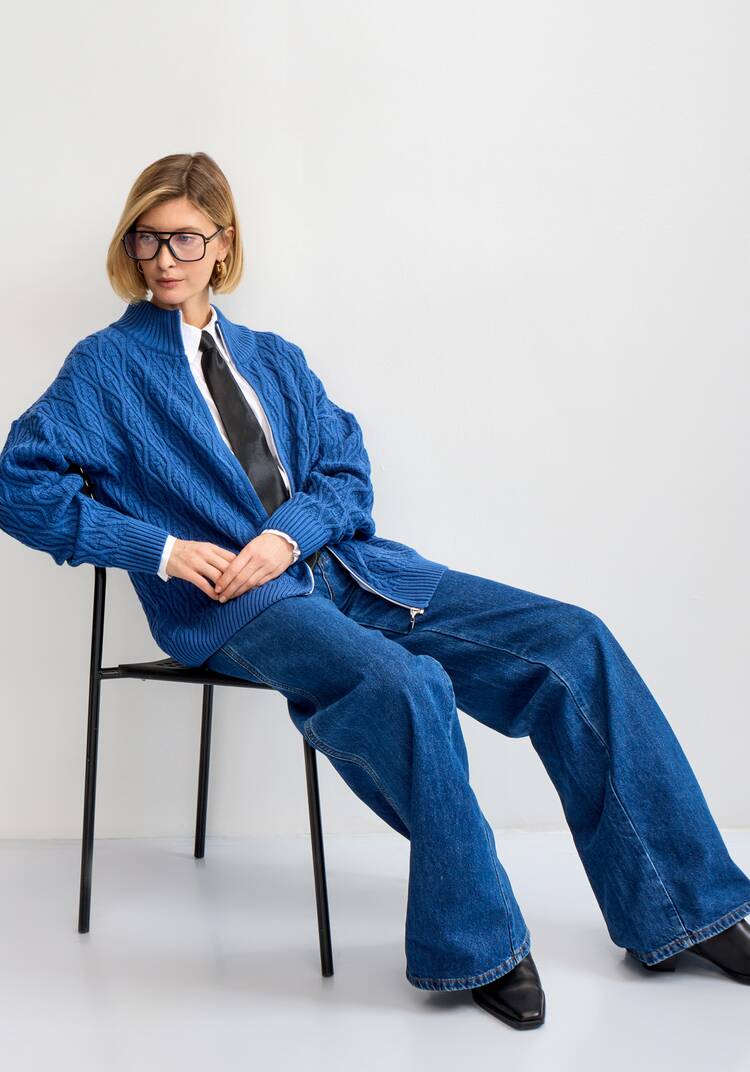 Кардиган на молнии с вязкой в виде ромбов шир.  750, рис. 17