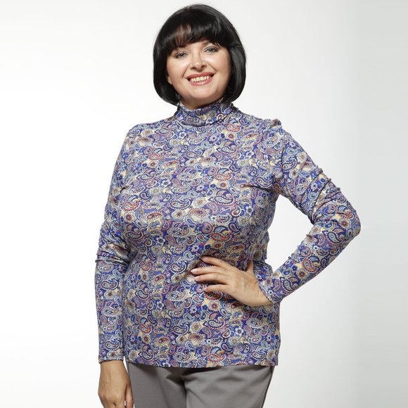 Блуза с оригинальным воротом и принтом шир.  580, рис. 1