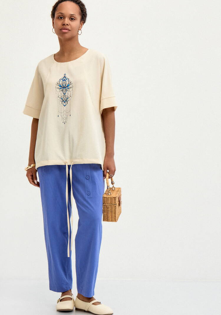 Блуза изо льна с интересным принтом шир.  750, рис. 15