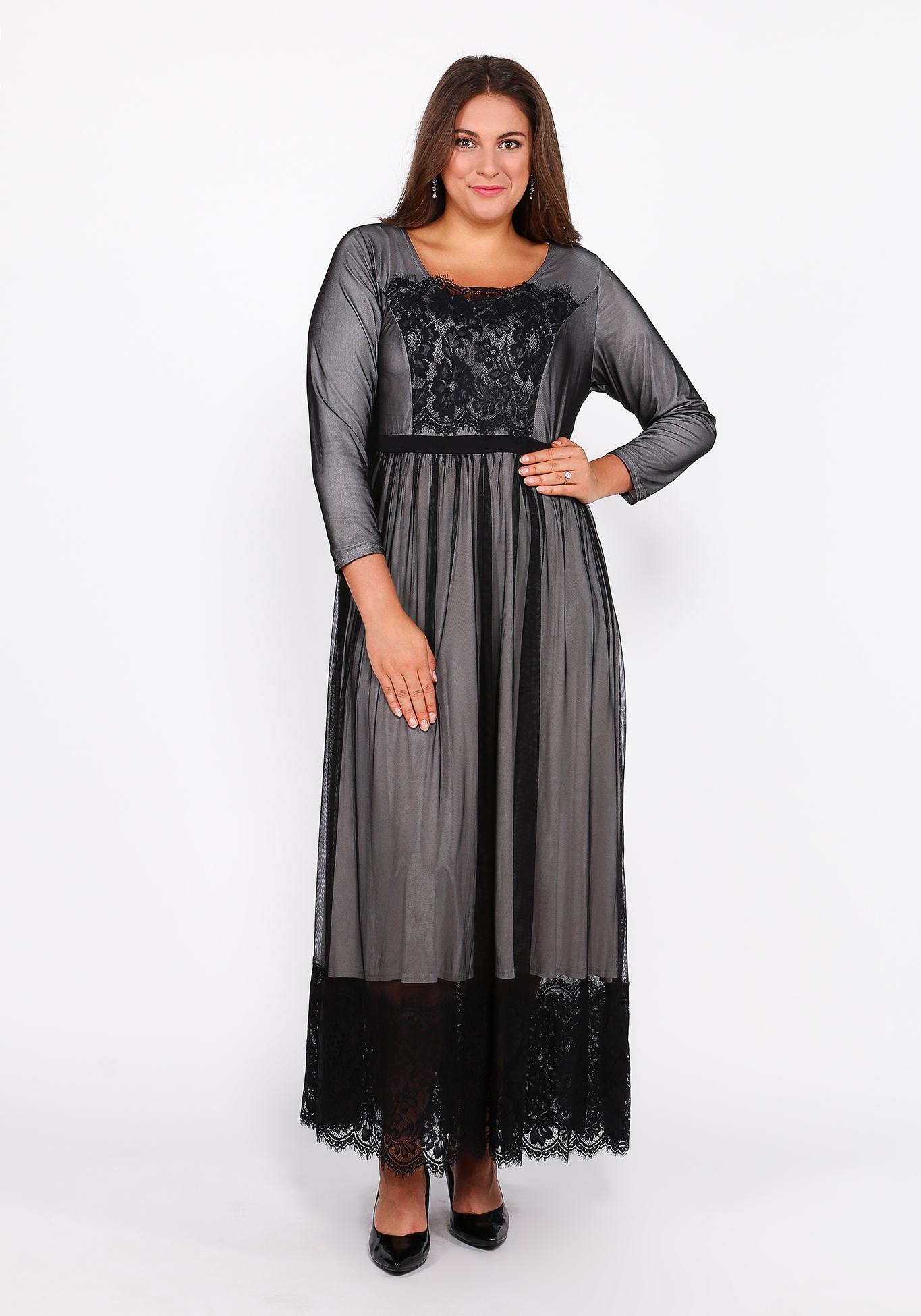 

Платье с кружевом, Бежевый