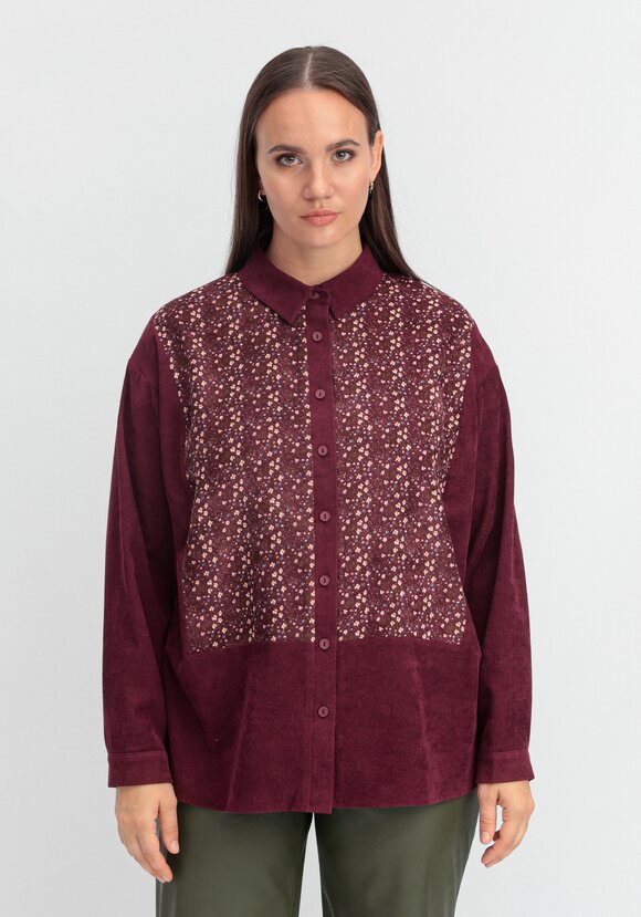 Рубашка из микровельвета с цветочной вставкой шир.  580, рис. 4
