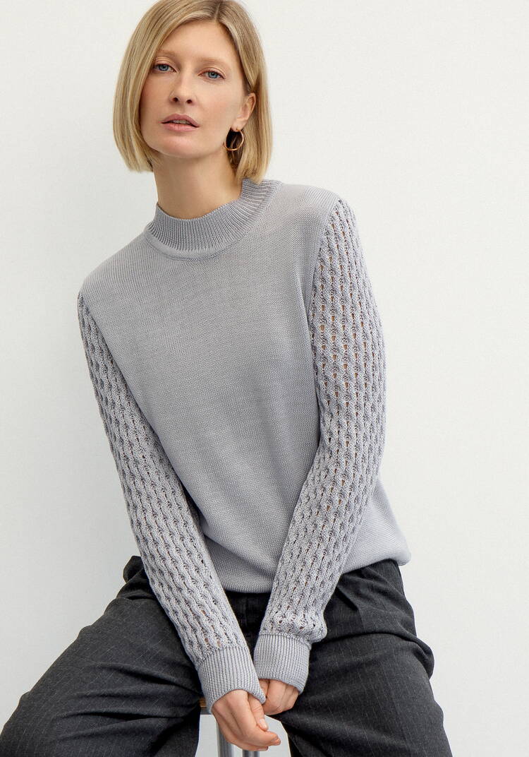 Джемпер с ажурными рукавами объемной вязки шир.  750, рис. 6