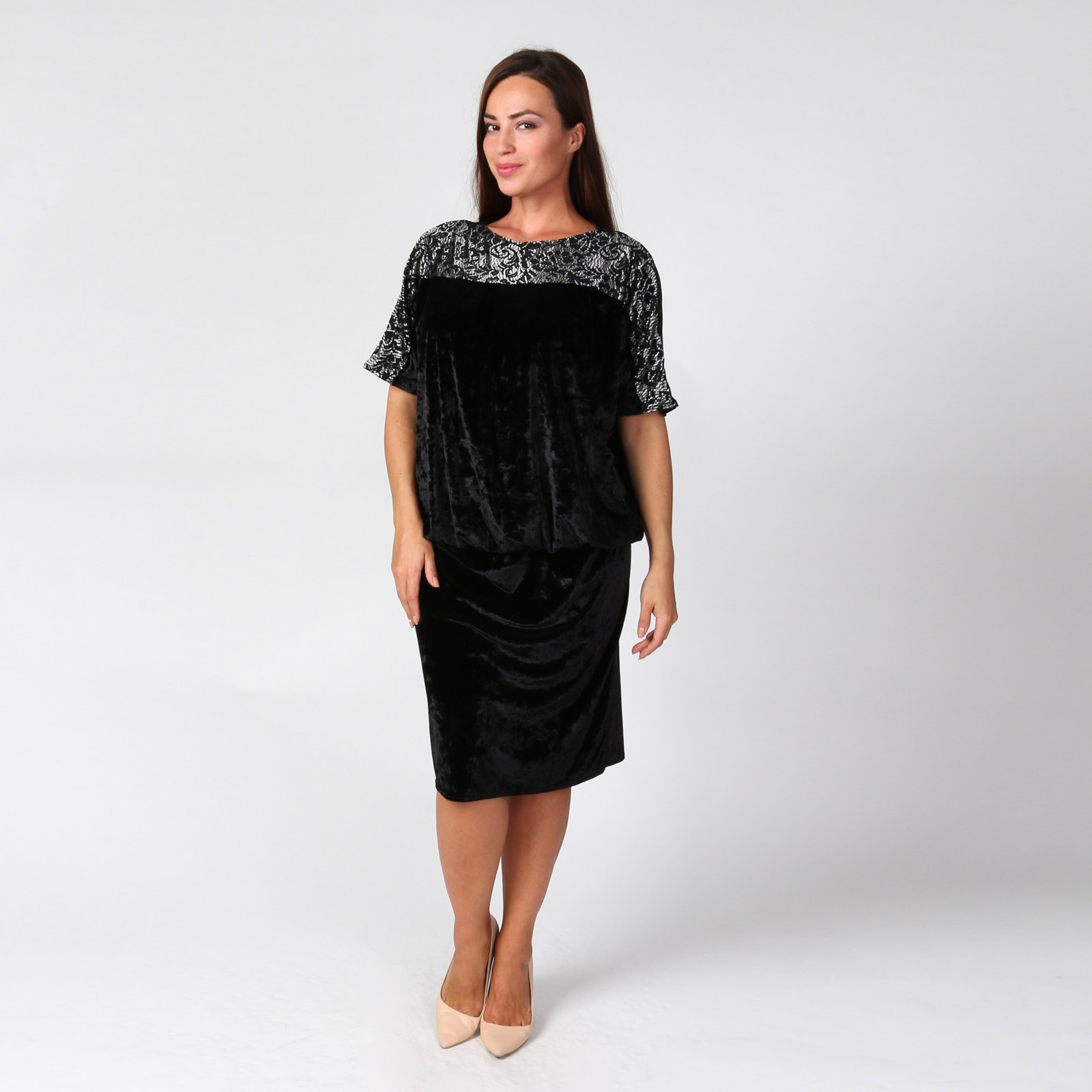 Платье со сборкой на талии и кружевной отделкой Милада, цвет черный, размер 50 - фото 1