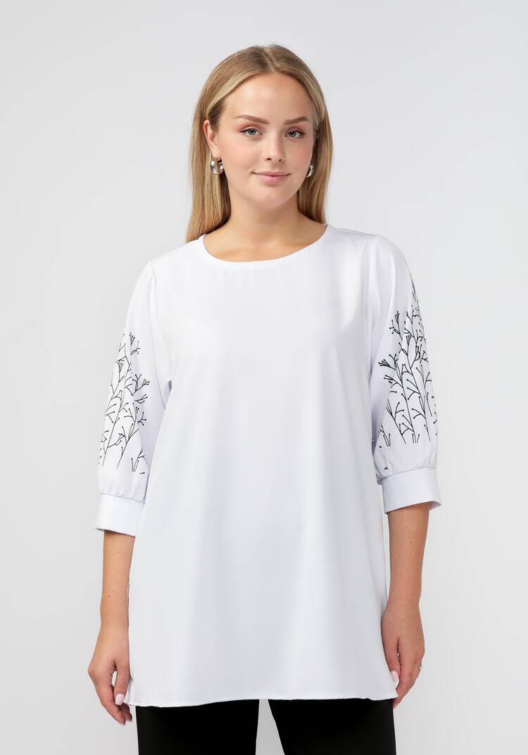 Блуза с оригинальным принтом на рукавах шир.  750, рис. 9