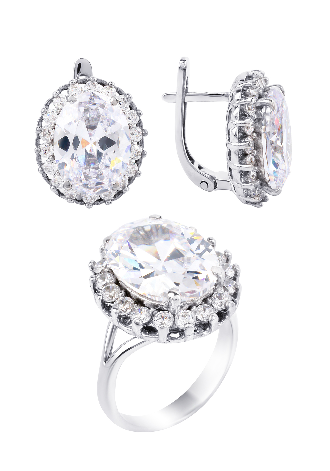 

Серебряный набор(кольцо+серьги)"Царское величие"