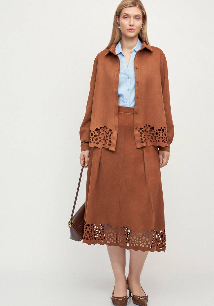 Юбка замшевая с ажурным узором Агата шир.  750, рис. 1