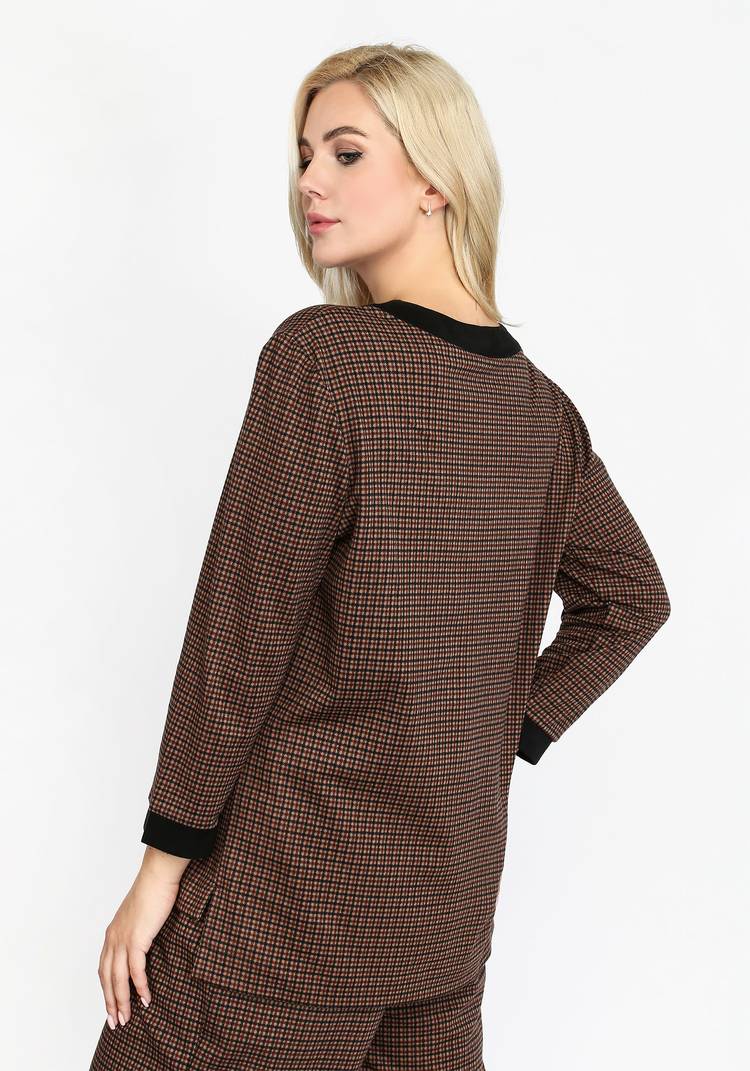 Блуза в клетку прямого кроя с карманом шир.  750, рис. 3